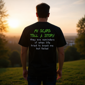 Camiseta promocional con la frase: Mis cicatrices cuentan una historia, Trastorno bipolar - Product Image 3