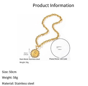 Collana con Medaglione Moneta Elisabetta in Acciaio Inossidabile 316L <span class=keywords><strong>per</strong></span> Donna, Placcata Oro 18K PVD, Impermeabile, Antiossidante, con Chiusura a Moschettone OT - Product Image 4