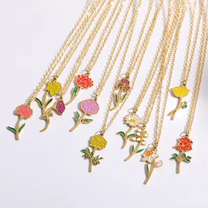ODM INS 귀여운 다채로운 여름 에나멜 출생 꽃 월 명찰 스테인레스 스틸 목걸이 쥬얼리