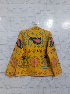 เสื้อแจ็คเก็ตผู้หญิงแขนยาวทรงบีลเซอร์แบบสั้น  ผ้าฝ้ายทอ  ปักลายดอกไม้สีเหลือง  คอทรงโอ  แบบเย็บติดกัน  เป็นมิตรต่อสิ่งแวดล้อม  สำหรับฤดูหนาว - Product Image 5