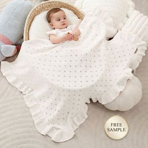Manta Envolvente <span class=keywords><strong>para</strong></span> Bebé con Volantes y Diseño de Patrones, Manta de Algodón Sólido <span class=keywords><strong>para</strong></span> Recién Nacidos, Niñas y Niños - Product Image 2