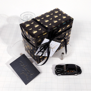 High Quality Birthday <b>Black</b> Gold Coated <b>Paper</b> Series Roll Bulk Wholesale Luxury Gift Packaging - Product Image 3