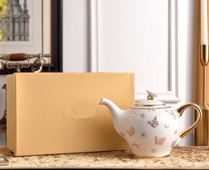 Service à thé en porcelaine fine écologique motif papillon rose 2026 pour fêtes - Product Image 1