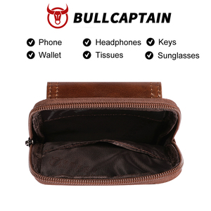 BULLCAPTAIN Custom Logo Wholesale Genuine Cow Leather Vertical Small <b>Mens</b> Belt Bag Funny Pack Waist Bags Crossbody Belt <b>Pouch</b> - Product Image 3