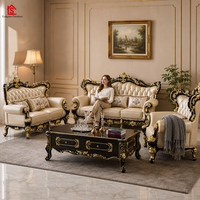 Ensemble de canapés en cuir sculpté de style européen, combinaison de canapés classiques de luxe pour salon, décoration de villa
