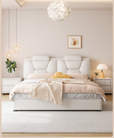 Lit double moderne minimaliste de style normcore, grand lit de mariage, chambre principale, lit en cuir multifonctionnel, rangement en bois