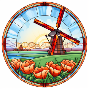 Design créatif Décoration d'intérieur 30CM <span class=keywords><strong>Tulipe</strong></span> Windmill Netherlands Series Vitrail Décoration Vitrail - Product Image 3