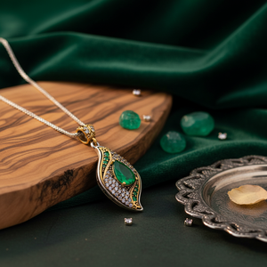 Unique <b>Emerald</b> CZ Authentic Handmade <b>Pendant</b> NecklaceTurkish Handmade 925 Sterling Silver Jewellery - Product Image 3