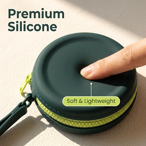 Round Silicone Mini Zipper Pouch With Wrist Strap Portable Earphone Coin <b>Key</b> Storage Purse for Travel & Daily Carry - Product Image 1