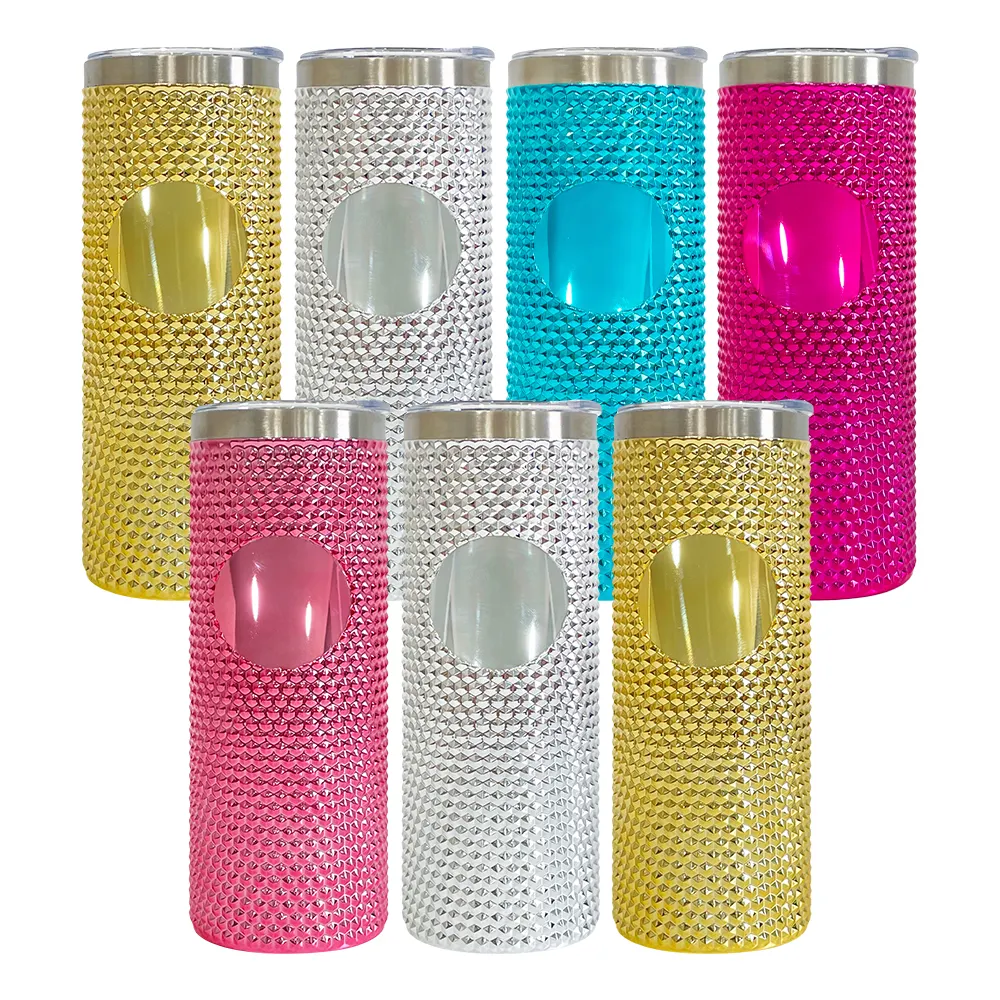 23oz Bling sầu riêng Studded thép không gỉ thẳng Tumbler với nắp trượt và nhựa rơm cho Vinyl DIY Logo