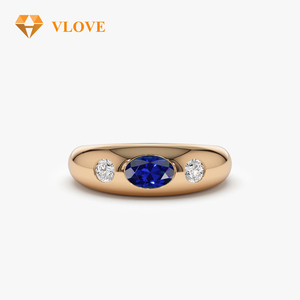 Bijoux exclusifs VLOVE en pierres précieuses véritables Bague dôme de luxe personnalisée Bague en or 14K saphir ovale et diamants - Product Image 3