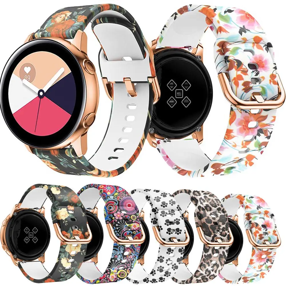20mm 22mm Printing Silicone Watchband for Samsung Galaxy Watch Active 42mm Gear Sport S2 For Garmin Huawei amazfit Strap