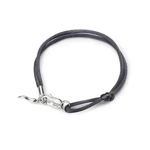 Pulseira de cordão de seda personalizado para mulheres, pulseira de aço inoxidável com cordão de pimenta e pimenta em camada dupla cinza