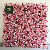 Mur de fleurs enroulable fait main 8FTx8FT, toile de fond florale rose pour décoration de mariage et de restaurant