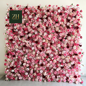 ฉากหลังดอกไม้กุหลาบสีชมพูแบบม้วนเก็บได้ ขนาด 8 ฟุต x 8 ฟุต ทำด้วยมือ สำหรับตกแต่งงานแต่งงานและร้านอาหาร - Product Image 3