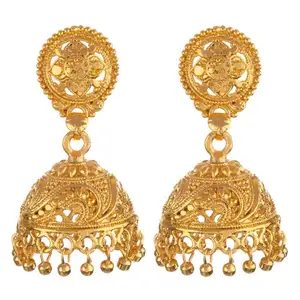 Hint Bollywood 14K altın kaplama Jhumka Jhumki Dangle küpe seti takı düğün gelin için