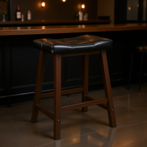 Tabouret de bar Mona 24 pouces en similicuir noir avec pieds en bois, design contemporain, mobilier de bar pour la maison - Product Image 2