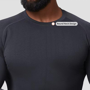 Biểu Tượng Tùy Chỉnh Liền Mạch Jacquard Tập Thể Dục T-Shirt Nhanh Chóng Làm Khô Thoáng Khí Độ Ẩm Wicking Người Đàn Ông Của Slim-Fit Dài Tay Áo Đào Tạo <span class=keywords><strong>Tee</strong></span> - Product Image 6