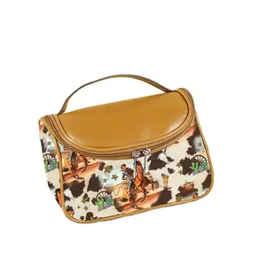Hot Selling Western Style Cowboy Boy Turquoise Print Handbag Travel Portable Cosmetic bag
