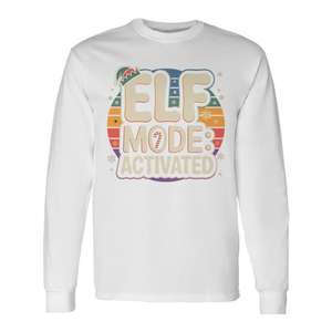 Camiseta de manga larga retro con diseño navideño activado en modo elfo, diversión familiar festiva de invierno - Product Image 1