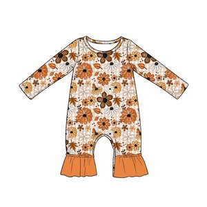 LR3028 Conjunto de pelele personalizado para bebés y niños, al por mayor, con estampado de rayas, flores y cuadros, pelele de manga larga para niña. - Product Image 3