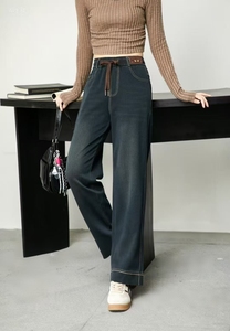 <span class=keywords><strong>Jean</strong></span> en denim délavé taille haute coupe droite pour femme, style vintage automne/hiver, respirant, écologique, séchage rapide, décontracté, coupe ample - Product Image 3