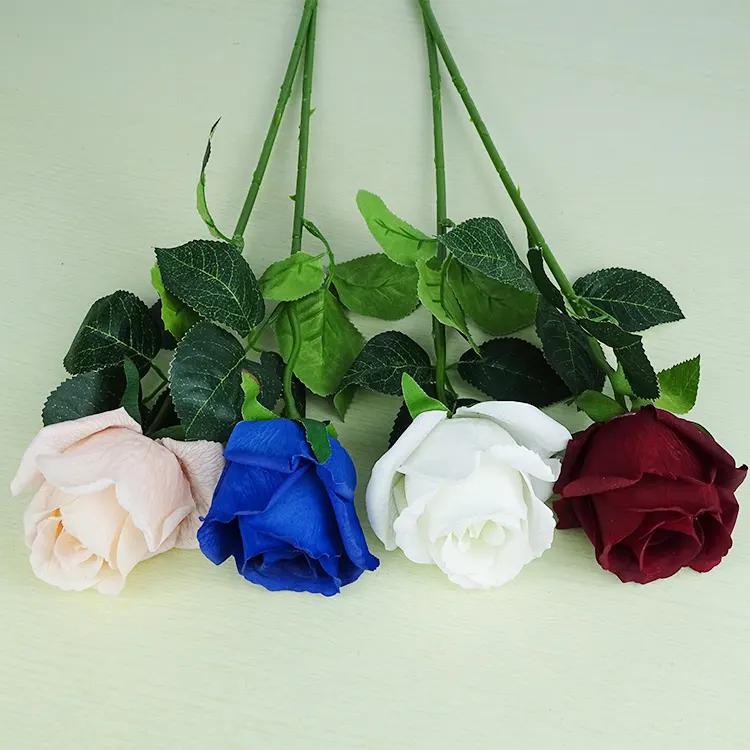 Single Stem Red Pink White Blue Natural Real Touch China Artificial Silk Roses Flower In Bulk For Wedding Party Home Decoration