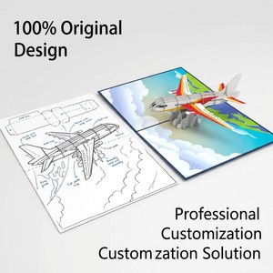 Dark Blue 120x170mm Kirigami Greeting Card 4 Color Die Cut Laser Cut 3D Pop <b>Matte</b> <b>Varnish</b> Plane Paper Card Custom Printed - Product Image 5