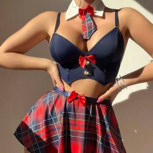Conjuntos de Lencería Sexy para Cosplay de Estudiante, Faldas a Cuadros para Juego de Roles, Ropa Interior Exótica, Lencería <span class=keywords><strong>Juvenil</strong></span>, Sujetadores y Tanga con Ligueros para Chicas Sexys - Product Image 2