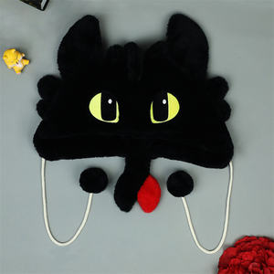 Chapeaux Dinosar en peluche noire Chapeaux de chat mignons chauds d'hiver avec <span class=keywords><strong>pompon</strong></span> - Product Image 2