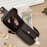 Portefeuille Homme Vintage en Cuir PU, Porte-Monnaie Court Rétro à Fermeture Éclair, Porte-Cartes d'Identité et de Crédit, Porte-Monnaie à Monnaie, Mini Sac à Main pour Hommes