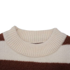 <span class=keywords><strong>Pull</strong></span> Ras du Cou Garçon Automne Hiver 2025 à Rayures Larges avec Patch Ours Lettre K en Coton Mélangé Doux et Écologique - Product Image 2