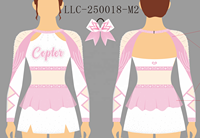Uniforme de cheerleading professionnel OEM avec manches en tissu, dos ouvert, strass, logo gratuit et bandeau.