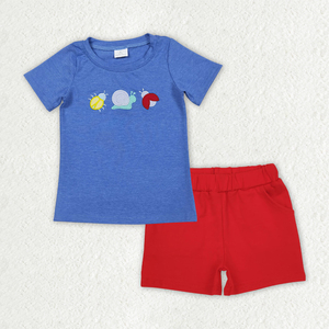 Conjunto de 2 Piezas de Ropa para Niños Pequeños, Camiseta y Pantalones Cortos con Bordado de Caracoles, Estilo Casual de Verano, RTS Boutique - Product Image 2