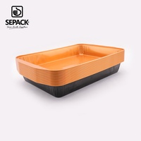 Grand plateau en aluminium lisse doré 367x248mm, jetable, résistant au four, pour rôtir la viande, la lasagne, les plats préparés