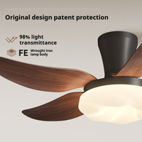 Ventilateur de plafond moderne en bois de noyer avec lumière LED, télécommande intelligente, design pliable, corps de lampe en ABS, moteur DC