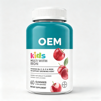Complément alimentaire pour enfants avec fer en gommes, 60 unités, saveur cerise naturelle, enrichi en vitamines B6, C, D, E et fer pour les enfants en croissance