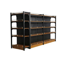 Étagère à vin métallique double face robuste pour usage commercial, présentoir à liqueurs multi-niveaux, couleur personnalisée, utilisation en vente au détail