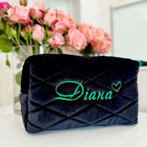 Neceser de terciopelo de seda dorada, neceser suave y cálido, Neceser de maquillaje con logotipo en relieve - Product Image 3