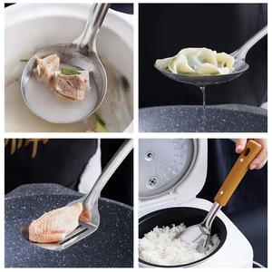 Espátula de acero inoxidable para el hogar y la <span class=keywords><strong>cocina</strong></span>, cuchara, cucharón, mango de grano de madera, <span class=keywords><strong>utensilios</strong></span> de <span class=keywords><strong>cocina</strong></span> de aislamiento, juego de <span class=keywords><strong>utensilios</strong></span> de <span class=keywords><strong>cocina</strong></span> - Product Image 4