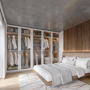 Luxury Cupboards Custom Wooden Combination Furniture Modern Gray Door <b>Glass</b> Door Walk in Closet Wardrobes with <b>Desk</b> - Product Image 6