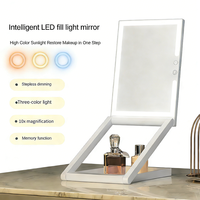 New Multifunctional Desktop Portable Folding Led Square Standing Cosmetic Mirror Plastic Frame Glass Storage Box 10 Times