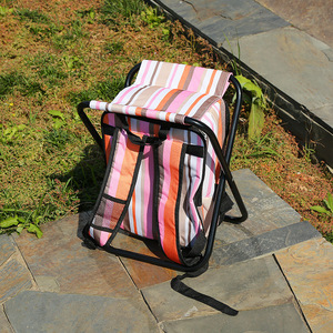 เก้าอี้พับลายทางแฟชั่นแบบใหม่พร้อมกระเป๋าเป้สะพายหลัง เก้าอี้พักผ่อนแบบพกพาสำหรับเดินทาง - Product Image 2