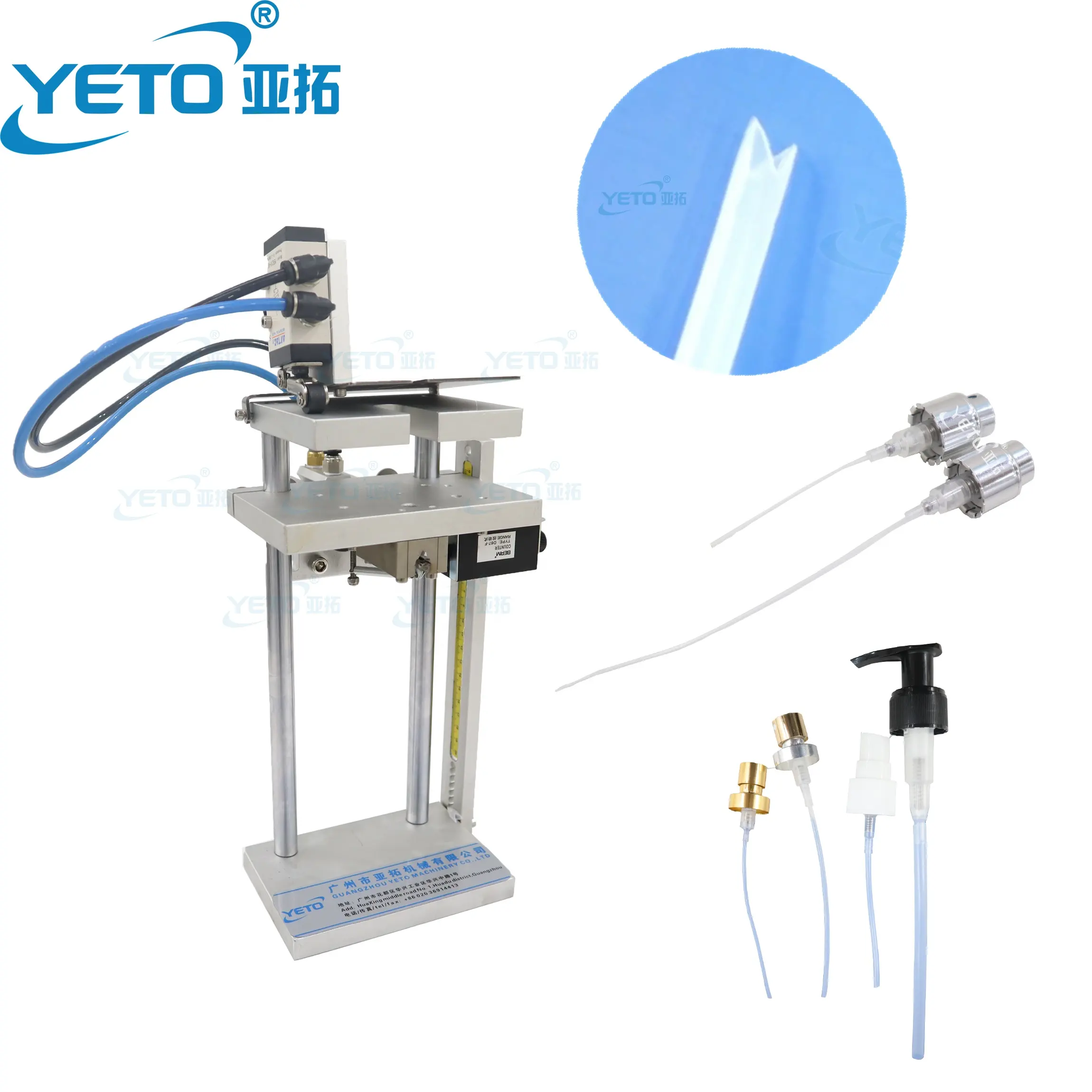 YETO Perfume spray pump dip tube cutting machine V shape plastic tube pipe cutter semi automatic perfume pump cutting machine