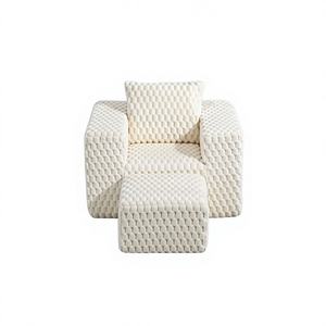 Canapé lounge compact moderne en velours côtelé blanc, assise rembourrée douce, mousse haute densité, coussin décoratif, pas de montage, salon - Product Image 1