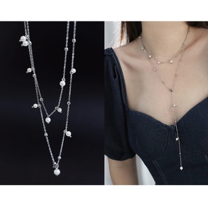 Collar de Perlas Artificiales de Acero Inoxidable de Diseño Minimalista con Cuentas de Acero de Doble Capa y Collar de Perlas para Mujer - Product Image 2