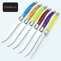 Ensemble de 6 couteaux de cuisine Laguiole 420 S/S en acier inoxydable, lame dentelée de 4,5 pouces, couteau à steak avec manche en ABS de couleur assortie