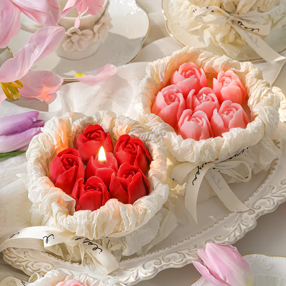 2024 발렌타인 데이 한국식 로맨틱 사용자 정의 향기 꽃 장미 웨딩 양초 참신 선물
