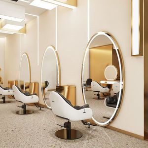 Nuevo Espejo de Pared Ovalado Dorado para Salón de Belleza, Espejo de Maquillaje con LED para Peluquería - Product Image 2