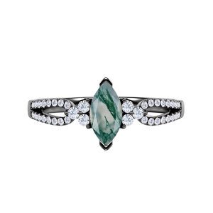925 <b>Sterling</b> <b>Silver</b> Marquise Cut Engagement <b>Ring</b> with Moss Agate Double Shank Engraved Design Prong <b>Set</b> Luxury Style - Product Image 5